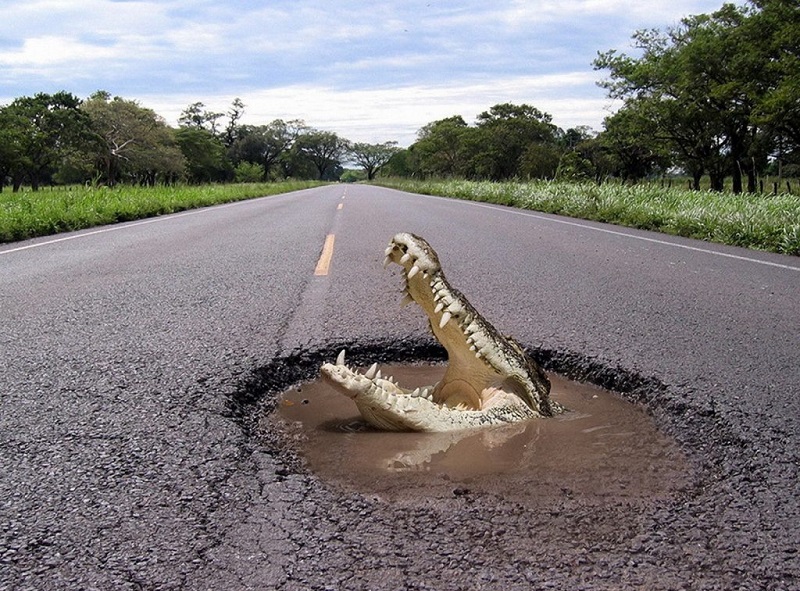 Курьезы запорожских дорог: в сети опубликовали фото ямы по колено