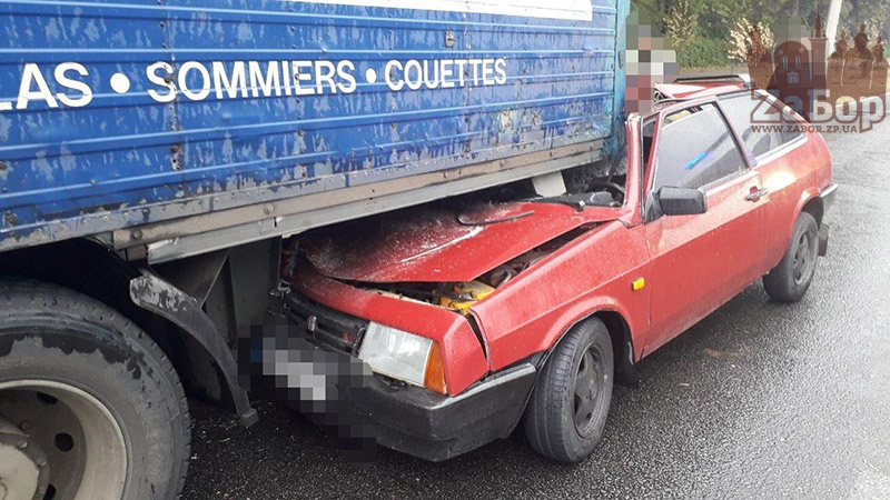 Чудом без травм: в Запорожье лековушка «затесалась» под грузовик (ФОТО)